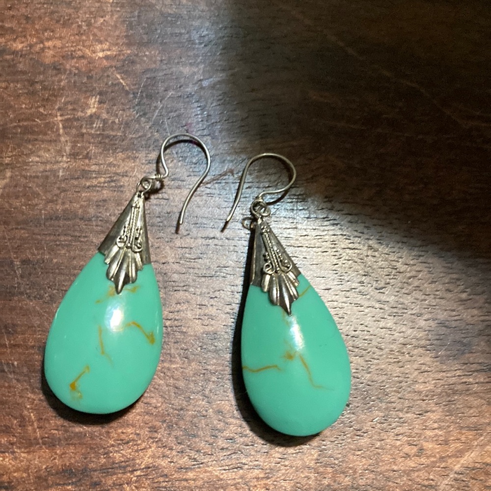 turquoise 925 silver Teardrop pierced Earrings